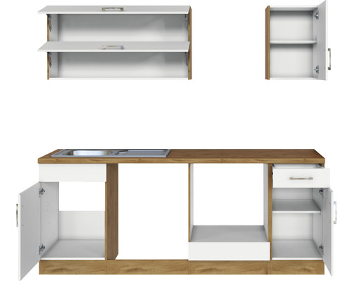 Kuchyňská linka s dřezem a závěsnými skříňkami