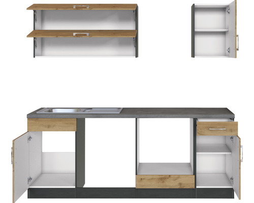 Kuchyňská linka se závěsnými skříňkami, dřezem a spodními skříňkami