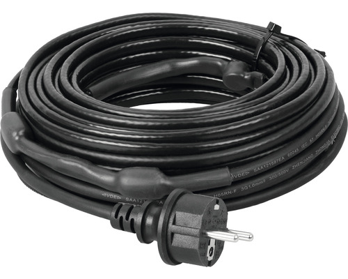 Černý topný kabel s navinutou zástrčkou