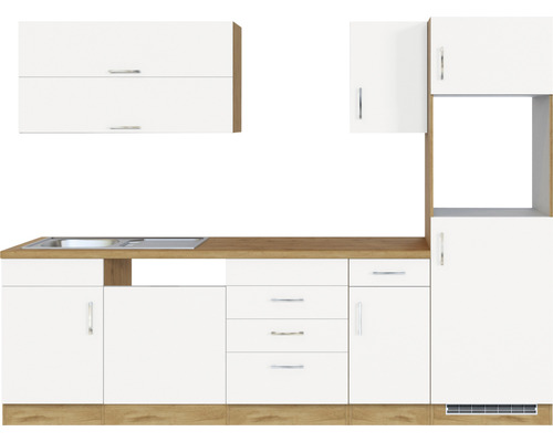 Kuchyňská linka s dřezem, skříňkami a zásuvkami