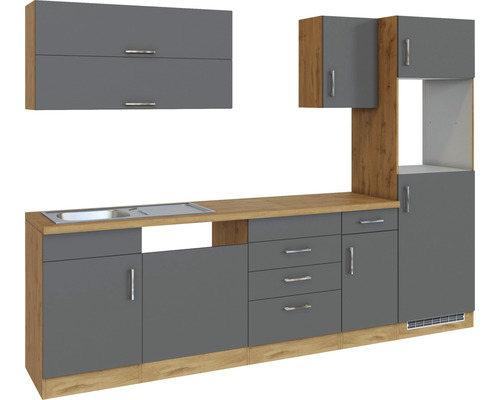 Vybavení kuchyňské linky s dřezem, spodními skříňkami, zásuvkami a horními skříňkami