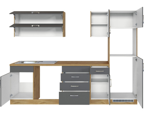 Kuchyňská linka s dřezem, skříňkami a zásuvkami