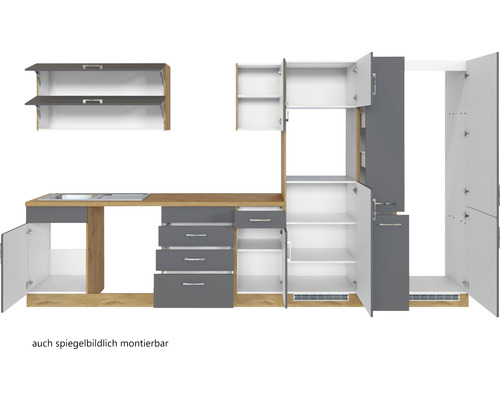 Kuchyňská linka s dřezem, skříňkami a zásuvkami