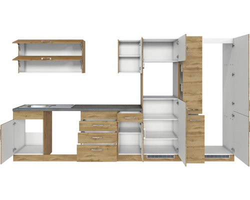 Kuchyňská linka s dřezem, skříňkami a zásuvkami