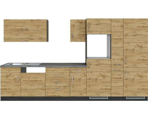 Kuchyňská linka s dřezem, skříňkami a zásuvkami