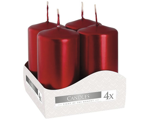 Adventní svíčky metalické lesklé Ø4x8 cm 4 ks červené