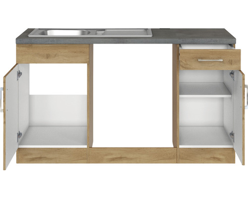 Kuchyňský dřez s pracovní deskou a otevřenou spodní skříňkou