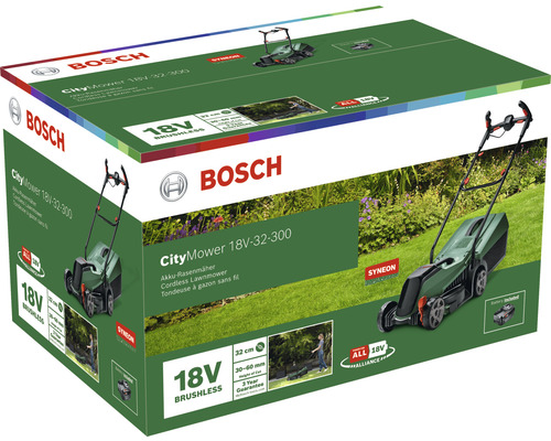 Balení akumulátorové sekačky na trávu Bosch CityMower 18V-32-300