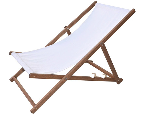 Dřevěné lehátko s bílým látkovým potahem