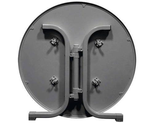 Skládací kulatý stůl s kovovým rámem zespodu