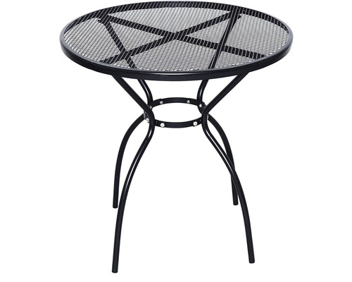 Kulatý zahradní stůl s kovovou mřížkovou deskou a ocelovým rámem