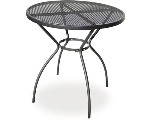 Kulatý zahradní stůl z kovu s děrovaným vzorem