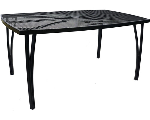 Obdélníkový zahradní stůl s kovovou mřížkovou deskou a čtyřmi nohami