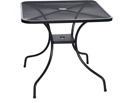Čtvercový zahradní stůl z kovu s otvorem pro slunečník