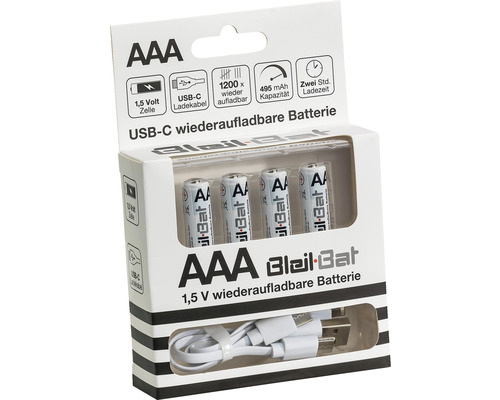 Balení dobíjecích baterií AAA s nabíjecím kabelem USB-C