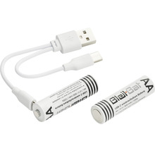 Dvě dobíjecí AA baterie s USB-C portem a nabíjecím kabelem
