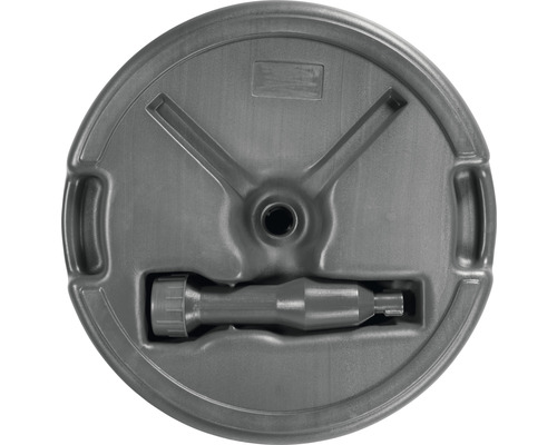 Šedý stojan na slunečník s plnicím otvorem a úchyty