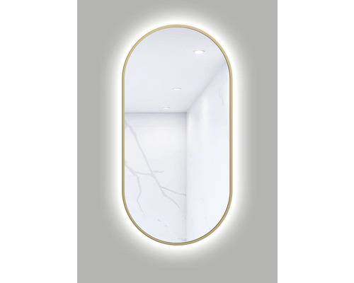 Oválné LED zrcadlo do koupelny s osvětlením OVAL LINE BACKLIGHT 100 x 50 cm v zlatém rámu
