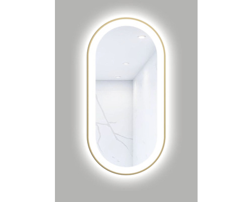 Oválné LED zrcadlo do koupelny s osvětlením OVAL LINE PREMIUM 100 x 50 cm v zlatém rámu
