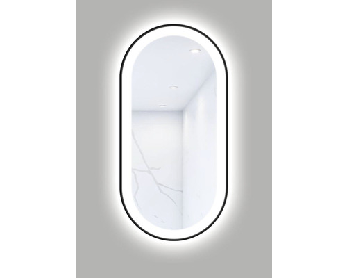 Oválné LED zrcadlo do koupelny s osvětlením OVAL LINE PREMIUM 100 x 50 cm v černém rámu