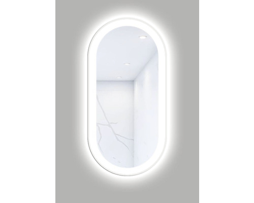 Oválné LED zrcadlo do koupelny s osvětlením OVAL LINE PREMIUM 100 x 50 cm v bílém rámu