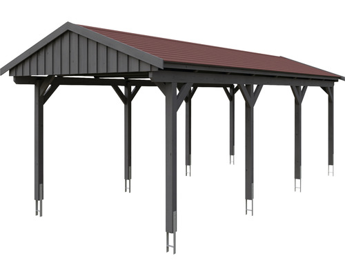 Volně stojící dřevěný přístřešek pro auto se střechou