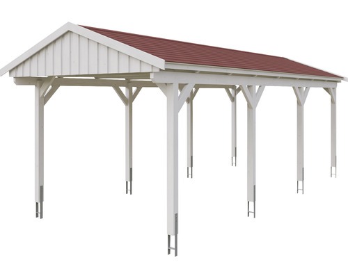 Volně stojící dřevěný přístřešek pro auto se střechou