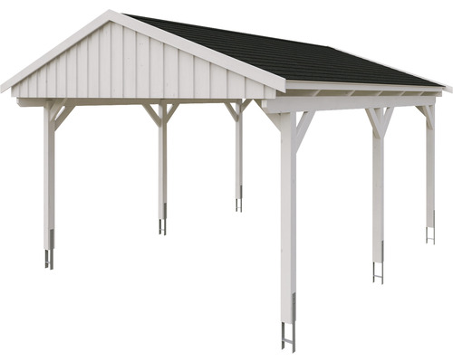 Volně stojící dřevěný přístřešek pro auto se střechou