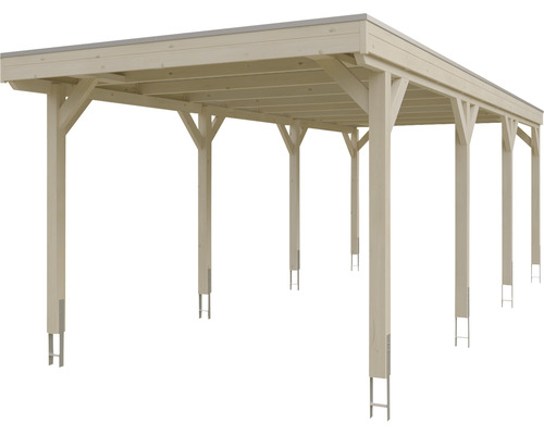 Dřevěný přístřešek pro auto s kovovými patkami pro venkovní použití