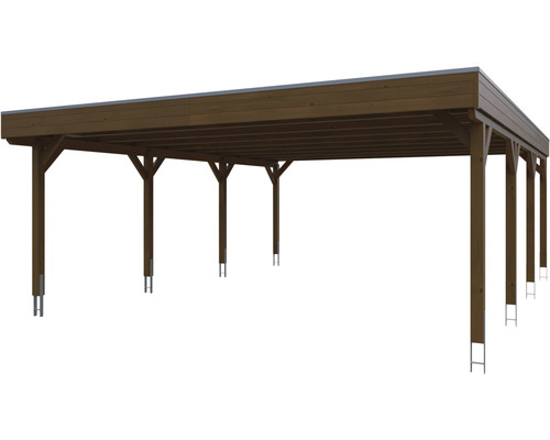 Dřevěný přístřešek pro auto s více sloupky a plochou střechou