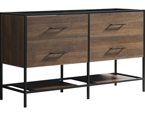 Koupelnová skříňka pod umyvadlo Industrial vlašský ořech 140 x 82 x 46 cm Skříňka pod umyvadlo se čtyřmi zásuvkami a odkládací plochou