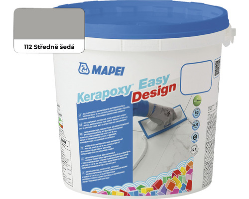 Spárovací hmota Mapei Kerapoxy Easy Design 112 stř. šedá 3 kg Epoxidová spárovací hmota Mapei Kerapoxy Easy Design barva středně šedá v kbelíku