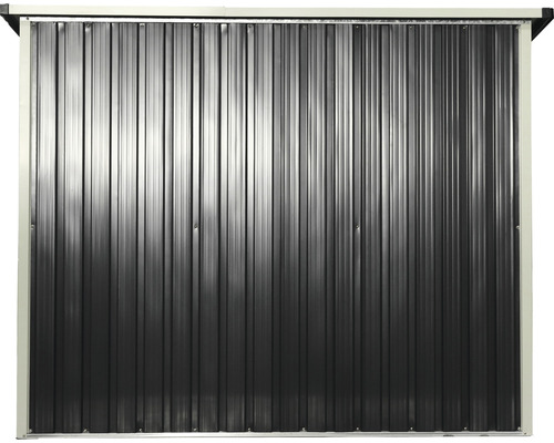 Boční stěna kovového zahradního domku s vertikálními panely