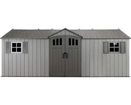 Zahradní kůlna s dvoukřídlými dveřmi a okny