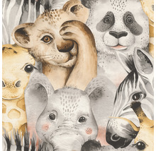 Ilustrace se lvem, žirafou, slonem, pandou a zebrou