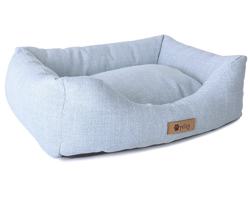 Světlá psí postel se zvýšeným okrajem a polštářem