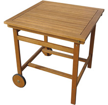 Čtvercový dřevěný odkládací stolek s kolečky pro venkovní použití