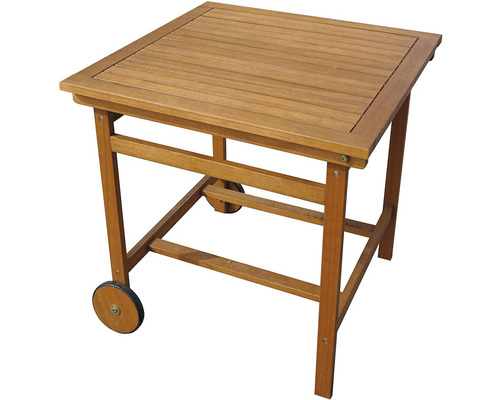 Čtvercový dřevěný odkládací stolek s kolečky pro venkovní použití