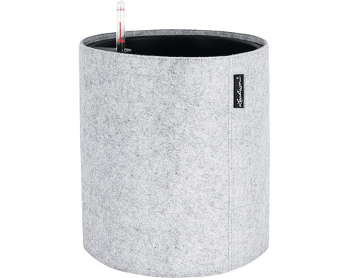 Šedý květináč z plsti se zavlažovacím systémem a ukazatelem hladiny vody