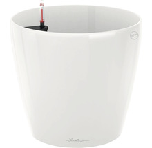 Bílý květináč s ukazatelem hladiny vody