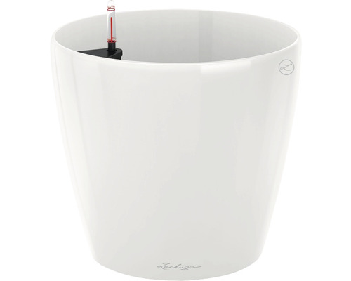 Bílý květináč s ukazatelem hladiny vody
