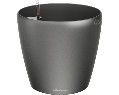 Šedý květináč s ukazatelem hladiny vody