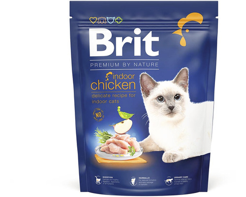 Granule pro kočky Brit Premium by Nature Cat Indoor Chicken 300 g Brit Premium suché krmivo pro kočky s kuřecím masem pro kočky žijící v bytě v balení