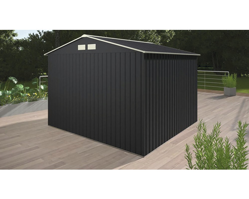 Kovová zahradní bouda s pultovou střechou pro uložení zahradního nářadí a nástrojů