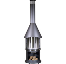 Zahradní krb z kovu s úložným prostorem na dřevo