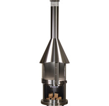 Nerezová ocelová terasová kamna se zásobníkem na dřevo