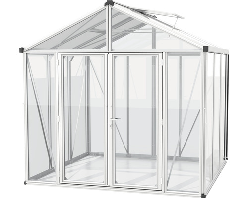 Skleník s dvoukřídlými posuvnými dveřmi a střešním oknem