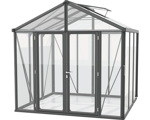 Skleník s dvoukřídlými dveřmi a střešním oknem