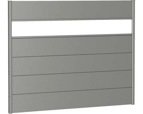 Kovový plot Biohort 180 x 135 cm žárově pozinkovaný se sklem šedý křemen metalický Zástěna se vodorovnými panely a otevřenou horní částí