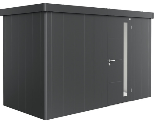 Plechový zahradní domek Biohort Neo 1D jednokřídlé dveře 338 x 170 cm tmavě šedý metalický